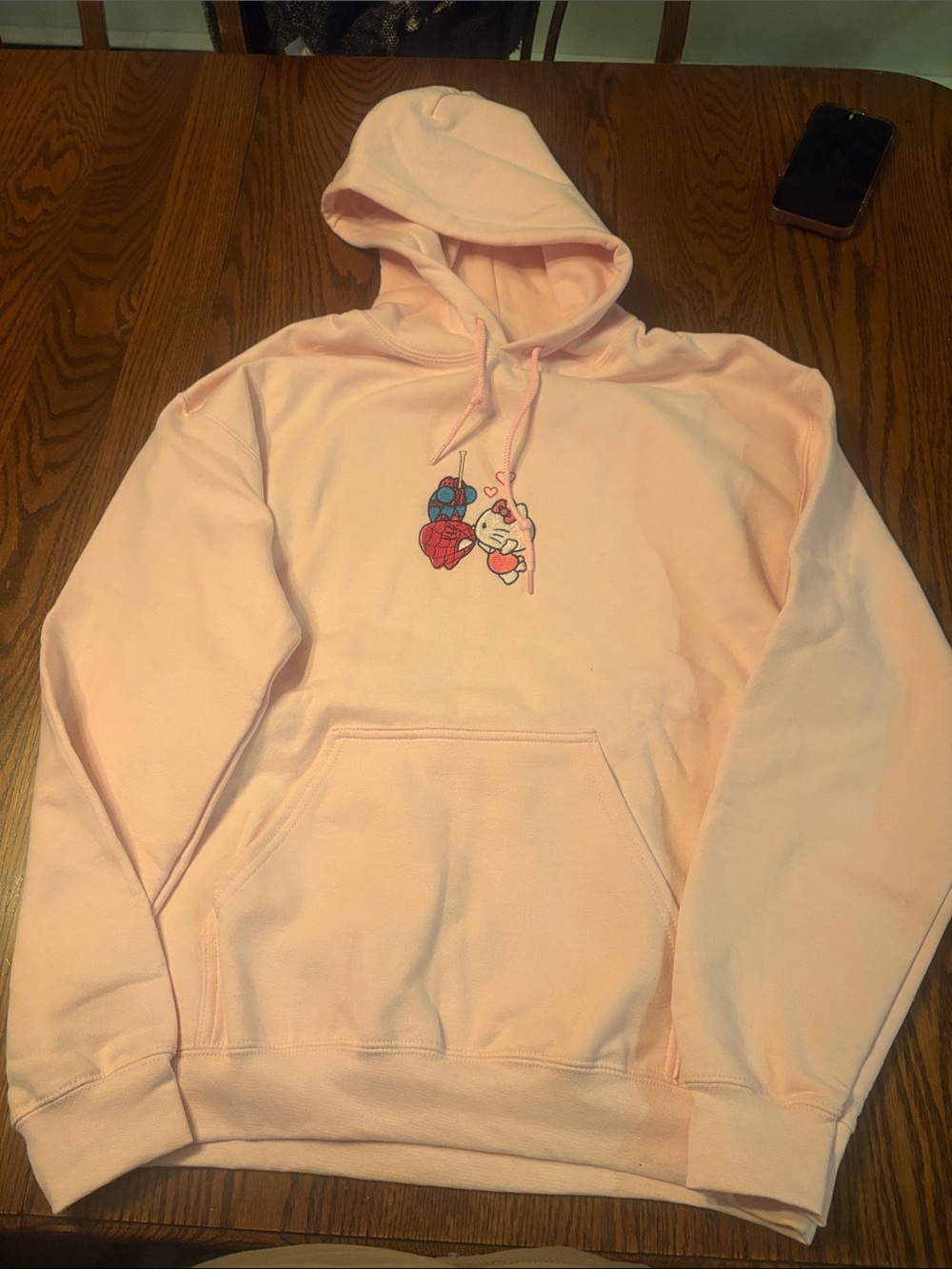 Gildan Soft Pink Hoodie with Cute hello kitty and Spider-Man Character Graphic